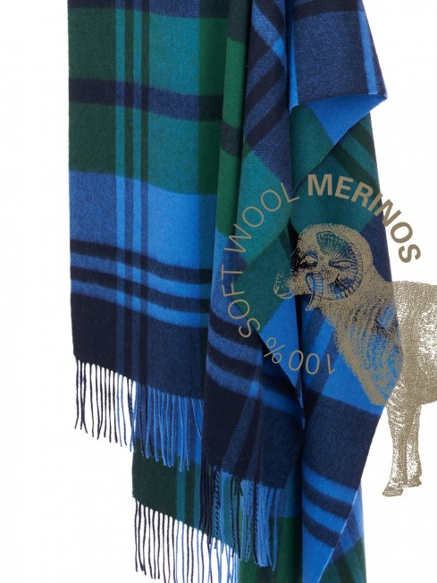 HALKIRK-KILT-NATIVE, длиный ПАЛАНТИН из мягчайшей шерсти MERINOS из пряжи средней тяжести, коллекционная линия CONFRONTATION (Собственный Взгляд) TQ.W220_CHECK/VERT.ROYAL